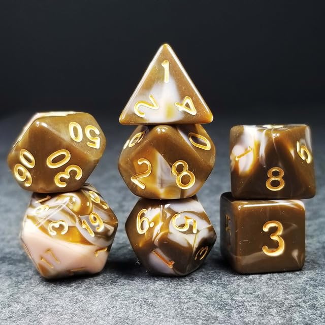 Sage’s Portal Stones DND Dice Set Acrylic Opaque 7-PC Polyhedral DND Dice Set for Dungeons and Dragons D&D Sage’s Cantrips RPG Tabletop TTRPG (Coffee/White) - color: Coffee/White