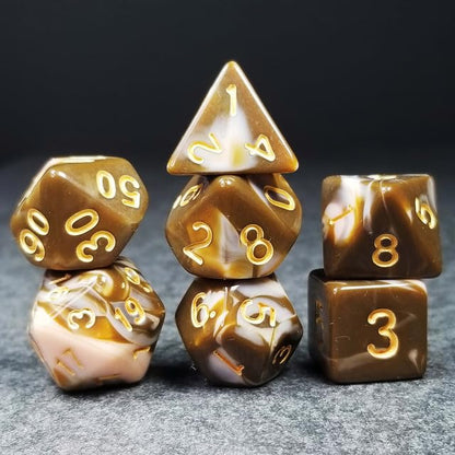 Sage’s Portal Stones DND Dice Set Acrylic Opaque 7-PC Polyhedral DND Dice Set for Dungeons and Dragons D&D Sage’s Cantrips RPG Tabletop TTRPG (Coffee/White) - color: Coffee/White