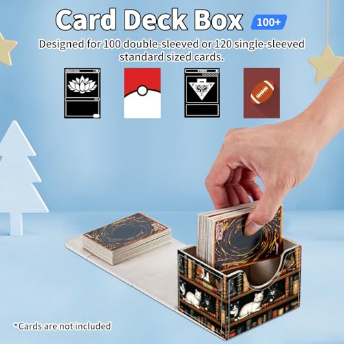 for MTG Commander Deck Box,Card Deck Box for Trading Yugioh MTG,Fits 100 Double Sleeved Cards,PU Leather Strong Magnet Case for Magic Commander TCG CCG,Cat Bookshelf - color: Cat Bookshelf