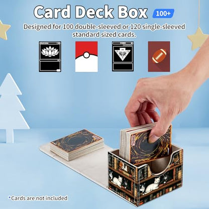 for MTG Commander Deck Box,Card Deck Box for Trading Yugioh MTG,Fits 100 Double Sleeved Cards,PU Leather Strong Magnet Case for Magic Commander TCG CCG,Cat Bookshelf - color: Cat Bookshelf