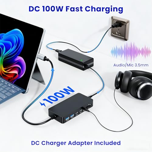 New Surface Thunderbolt 4 Dock Dual HDMI+VGA Adapter 12 in 1 Surface Pro Docking Station for Surface Pro 12/11/10/9/8/X/7+/7,Surface Laptop 7/6/5/4/3,Surface Go 4/3/2/1,Surface Laptop Go/Surface Book