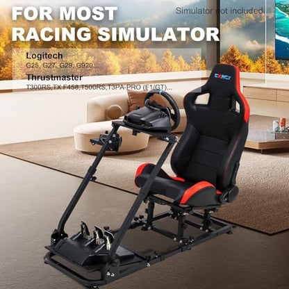 CXRCY Racing Sim Cockpit Stand with Seat for G29 G920 G923 G27 G25 | For Fanatec & Thrustmaster (T248X,T248,T300RS,T150,458). Xbox,PS4,PS5,PC. Adj backrest & slide rails. No wheel/pedals. - color: Black With Seat