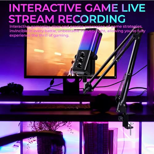 USB Microphone for PC/Gaming，Smart ENC Noise Cancelling & Heart-Shaped Pickup，RGB Lighting & Multi-Knob Control for Streaming/Podcast，with Mic Arm Stand, Black Bracket Style - style: bracket type