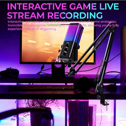 USB Microphone for PC/Gaming，Smart ENC Noise Cancelling & Heart-Shaped Pickup，RGB Lighting & Multi-Knob Control for Streaming/Podcast，with Mic Arm Stand, Black Bracket Style - style: bracket type