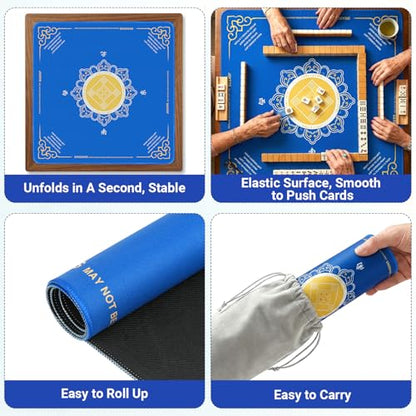 Mahjong Mat with Rules, 32.2 Inch Square Mahjong Mats for Table, Noise Reduction Mah Jong Mat, Rubber Anti-Slip Base for Board Games, Tiles Game & Dominoes Blue Flowers - color: Blue Flowers