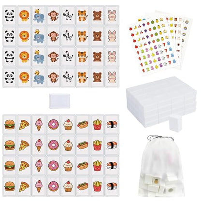 Vita Mahjong Game Set with Stickers, 65 Tiles DIY Plastic Mahjong Block Set, 2 Player Seaside Escape Push Tiles Game (White) - color: White
