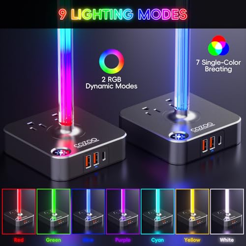 cozoo Gifts for Gamer Men All-in-One RGB Headset Stand & Charging Station | 3 USB Ports, 2 Outlets, Metal Space Gray | Gaming Equipment, Game Room Setup, Christmas Gifts for Him,Teen Boys,Tech Lovers - color: Gray Pro