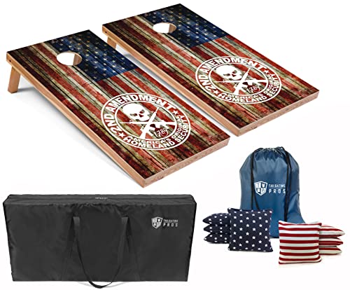 Tailgating Pros American Themed Lightweight Corn Hole Board Set w/Multicolored Built-in LED Lights, Bean Bags and Carrying Case - 4'x2' Cornhole Toss - color: 2nd Amendment