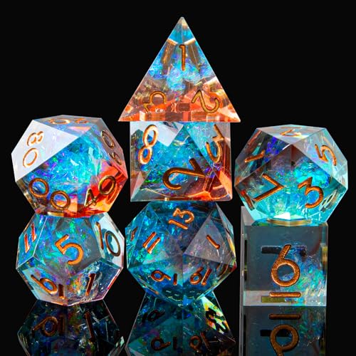DND Dice Set for Dungeons and Dragons, Sharp Edge Resin Dice Set with Dice Case, Handmade 7 Accessories Polyhedral Dice for Role Playing Game, D&D Dice (Blue Brown) - color: Blue Brown1
