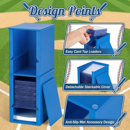 Toploader Dispenser & Penny Sleeve Holder - Dual Compartment Holds 250 Penny Sleeves & up to 50 Top Loaders, Stackable Card Storage Box with Dustproof Lid (Blue) - color: Blue