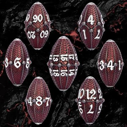 ARUOHHA DND Metal Dice Black Red Dragon Egg Dice with Rotating Dragon Egg Shell, Role Playing Game RPG Polyhedral D and D Dice Set D20 D12 D10 D8 D6 D4 - color: Black Red