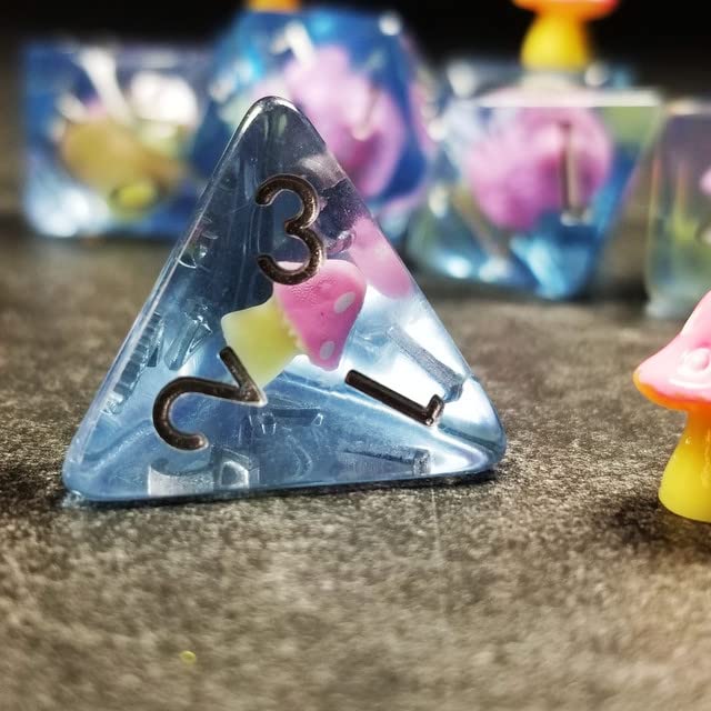 Sage's Portal Familiars and Reagents Resin DND Dice Set Polyhedral Dice Set for Dungeons and Dragons RPG Tabletop TTRPG (Pink Magic Shrooms) - color: Pink Magic Shrooms