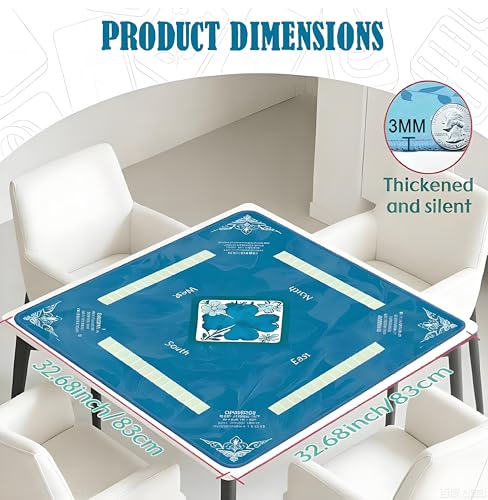 Chinoiserie Floral Mahjong Mat 32.4" x 32.4" with Rules, Anti-Slip Noise Reduction Design with Carrying Bag, Table Cover for Poker, Board Games, Dominoes and Card Games - color: Blue Floral