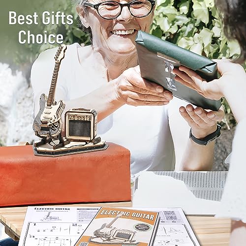Rowood 3D Puzzles for Adults, DIY Wooden Model Kit for Adults to Build, STEM Electric Guitar Desk Toy Project, Birthday Gifts for Music Lovers