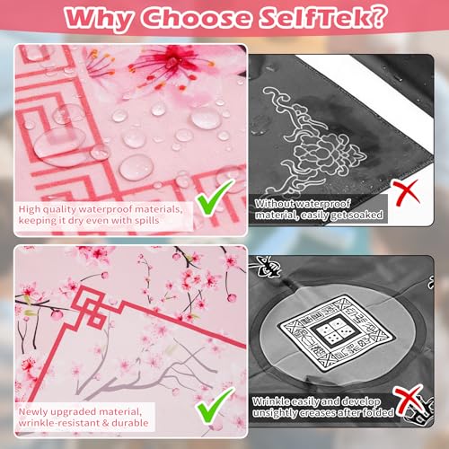 SelfTek Mahjong Mat - 31.5" x 31.5" Anti-Wrinkle Mahjong Mat for Table | , Anti Slip Noise Reduction Gaming Mat with Carrying Bag, for Mahjong / Board / Poker / Card Games/Dominoes (Pink)