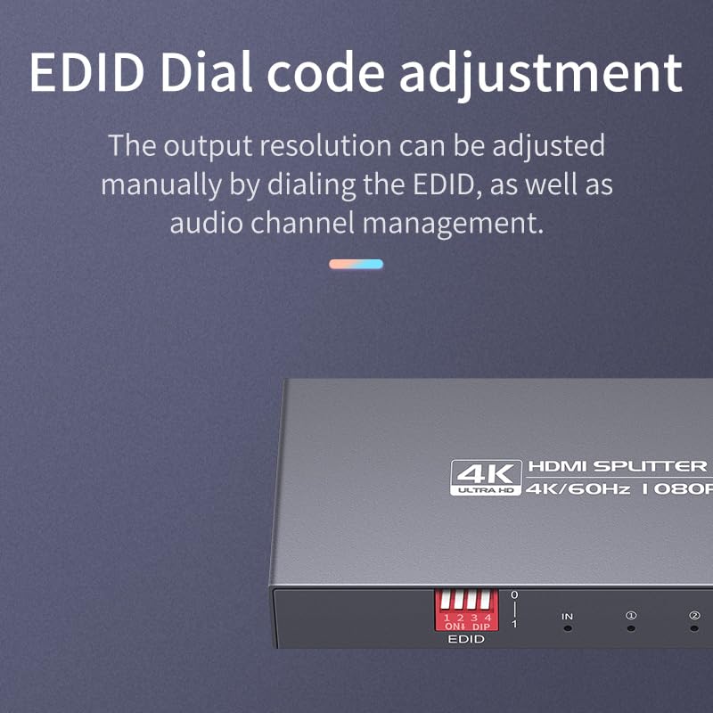 HDMI 2.0 Splitter 1 in 2 Out 4K 60Hz - HDCP2.2/2.3, EDID Mode,HDR, Dolby Atmos/DTS5.1/7.1 - for PS4/5, Apple TV 4K, Roku, Soundbar