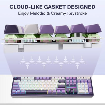 Redragon K745 PRO Wireless Gasket RGB Gaming Keyboard, 108 Keys Mechanical Keyboard w/Extra 4 Hotkeys, Hot-Swap Socket, 5-Layer Noise Dampening, See-Through Round PBT Keycaps, Mint Mambo Switch - color: Charming Purple, size: 108 Keys