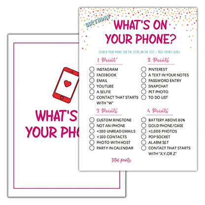 Birthday Game Cards - Teens birthday party game - 30cards – Birthday Game Card Set - (birth09) - color: What's On Your Phone