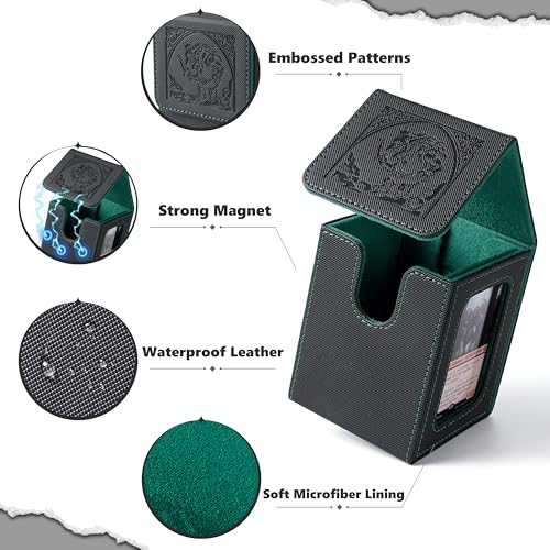 Goblin Themed MTG Deck Box with Commander Display (Black and Green) | Holds 120 Single/100 Double-Sleeved Cards, Fit MTG/PTCG/OPTCG Cards, Strong Magnet, PU Leather, With 2 Dividers & 1 Toploader - color: Goblin