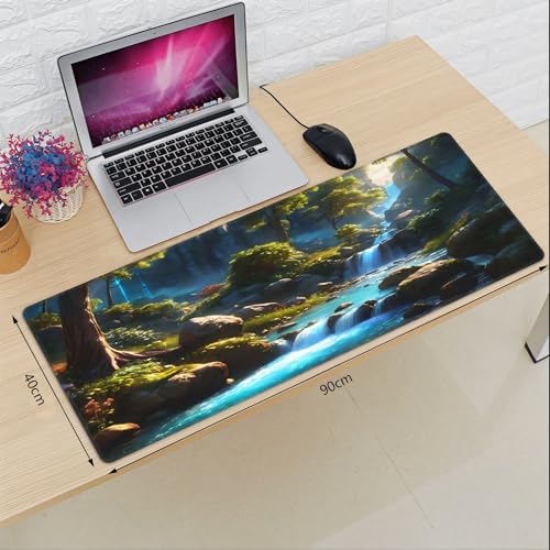 XXL Gaming Mouse Pad 35.4x15.7 inch, Waterfall Rock Landscape Theme Desk Mat,Large Nature Forest Stream Scene Mousepad (Waterfall Stream) - color: Waterfall stream