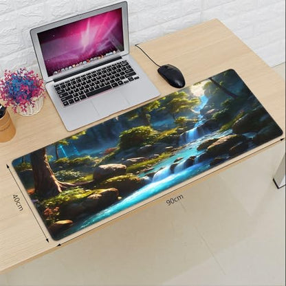 XXL Gaming Mouse Pad 35.4x15.7 inch, Waterfall Rock Landscape Theme Desk Mat,Large Nature Forest Stream Scene Mousepad (Waterfall Stream) - color: Waterfall stream