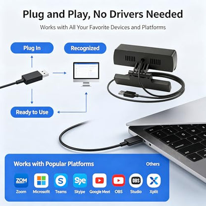 1080P USB HD Webcam with Microphone， Web Camera for PC，with Auto White Balance for Video Calls, Live Streaming Gaming & Online Meetings ，USB Streaming Camera - color: Black
