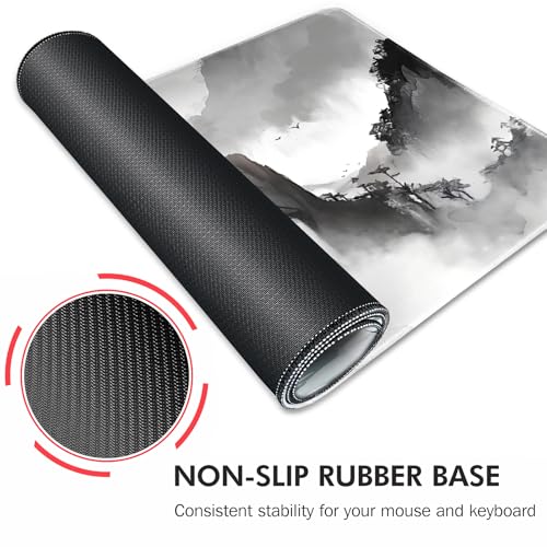 Galdas Mouse Pad for Gaming,XXL XL Large Mouse Mat Long Extended Mousepad Desk Mat Non-Slip Rubber Mice Pads Stitched Edges Thin,Black Ink Background (31.5 x 11.8 x 0.12 Inches) - color: Black Ink