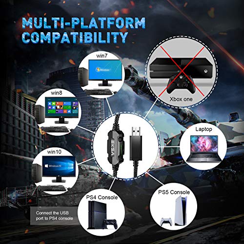 EKSA E1000 Gaming Headset, Computer Headphones with Noise Canceling Mic & RGB Light, 7.1 Surround Sound, Compatible with PC, PS4 PS5 Console, Laptop (Blue) - color: Blue