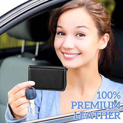 Outus 2 Pcs Business Card Holder, PU Leather Business Card Case Pocket Wallet with Magnetic Shut for Valentines Gift Adult(Blue and Black) - color: Blue and Black
