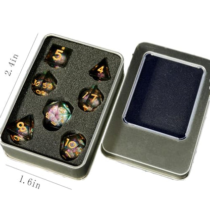 Polyhedral Dice Set 7-Piece, Sharp Edge Black and White Resin Iridecent Mylar Galaxy Dice for Dungeons Dragons D and D RPGs, MTG, Pathfinder and Board Games - color: Resin Black