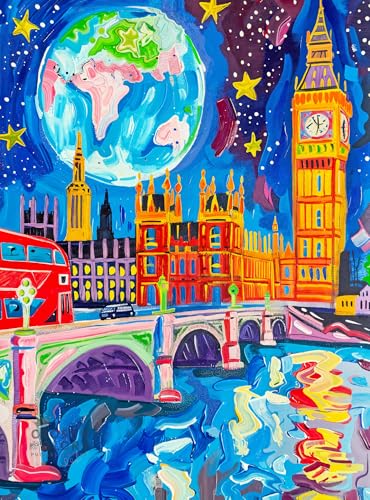 Cross & Glory | Jigsaw Puzzles for Adults | Starry Night in London | Vibrant Art of Big Ben & Red Double Decker | Landscape Puzzles for Adults | 2mm Thick Pieces | Satin Finish | Ages 14+ - color: Starry Night in London