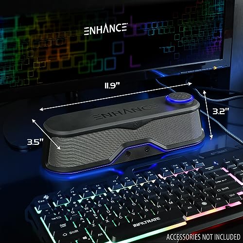 ENHANCE SB1 Computer Speakers High Excursion Soundbar - USB Powered Computer Sound Bar, Under Monitor Speaker with 10W Peak, LED Volume Control Knob, Headset Pass Through, Gaming Soundbar for PC - color: Blue