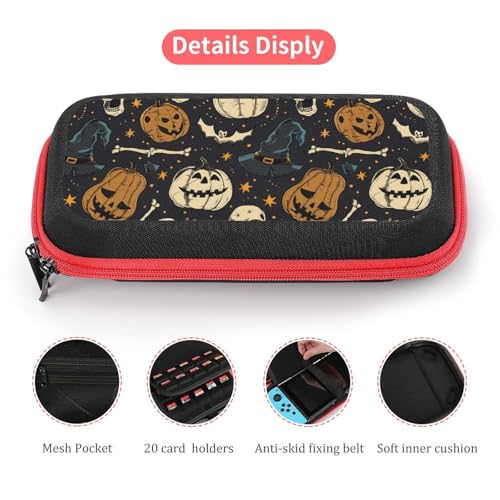 AoHanan Switch Carrying Case Halloween with Pumpkins Skull Travel Protection Storage Case for Console & Accessories - Hard Shell, 20 Games Cartridges - color: Halloween with Pumpkins Skull