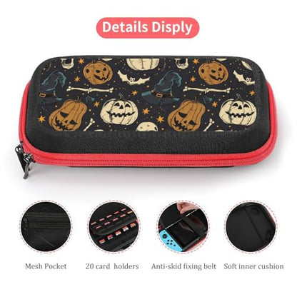 AoHanan Switch Carrying Case Halloween with Pumpkins Skull Travel Protection Storage Case for Console & Accessories - Hard Shell, 20 Games Cartridges - color: Halloween with Pumpkins Skull