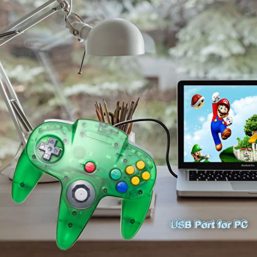 KIWITATA Classic N64 USB Controller, N64 Remote Wired Emulated Game Joystick Controller for Windows PC & MAC & Raspberry Pi 3 Clear Green - color: green