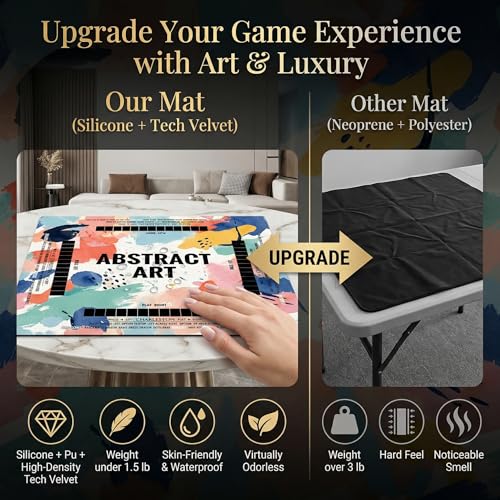 Mahjong Mat 2025 Upgraded No-Crease & No Odor Design, 32.3 Inch with Waterproof Velvet, Non-Slip PU Silicone, Lightweight for Noise Reduction, Includes Printed Rules for Tiles and Cards (Art) - color: Art