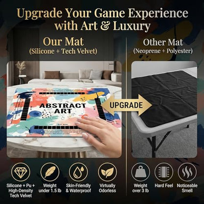 Mahjong Mat 2025 Upgraded No-Crease & No Odor Design, 32.3 Inch with Waterproof Velvet, Non-Slip PU Silicone, Lightweight for Noise Reduction, Includes Printed Rules for Tiles and Cards (Art) - color: Art