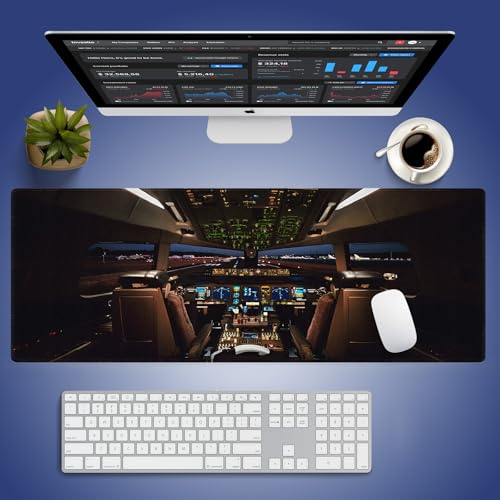 Extra Large Gaming & Office Mouse Pad (31.5" x 11.8") – Airplane Cockpit for Boeing 777 Enthusiast, Premium XXL Desk Mat with Durable Stitched Edges | Aviation Jet Dashboard, Aircraft Pilot Cabin, 31.5" x 11.8", Durable Stitched, XXL Anti-Slip Gaming Keyb