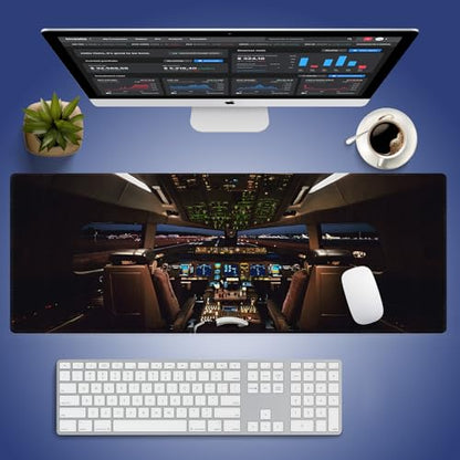 Extra Large Gaming & Office Mouse Pad (31.5" x 11.8") – Airplane Cockpit for Boeing 777 Enthusiast, Premium XXL Desk Mat with Durable Stitched Edges | Aviation Jet Dashboard, Aircraft Pilot Cabin, 31.5" x 11.8", Durable Stitched, XXL Anti-Slip Gaming Keyb