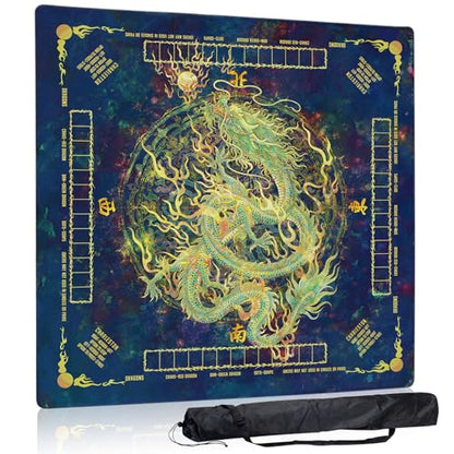 Mahjong Mat,Non-Slip and Noise Reducing Portable Mahjong Accessories | 31.5" x 31.5" with a Carrying Bag,Game Table Mat for Board Games, Card Games, Dominoes - color: Dragon