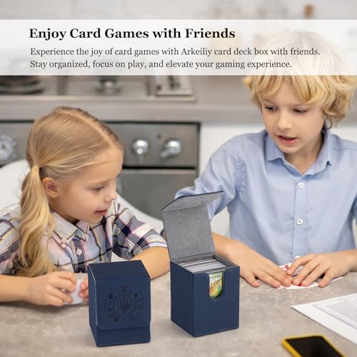 Arkeiliy Card Deck Box, 110+ Storage MTG Deck Box with 50 Pcs Card Sleeve, Collectible Trading Card Cases for Magic Commander and More (Blue) - color: Blue