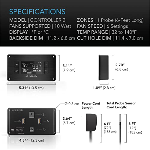 AC Infinity AIRPLATE T3, Quiet Cooling Fan System 6" with Thermostat Control, for Home Theater AV Cabinets - size: 6-Inch