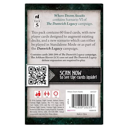 Arkham Horror The Card Game Where Doom Awaits MYTHOS PACK | Horror Game | Mystery Game| Cooperative Card Game| Ages 14+ | 1-2 Players| Average Playtime 1-2 Hours | Made by Fantasy Flight Games, Green