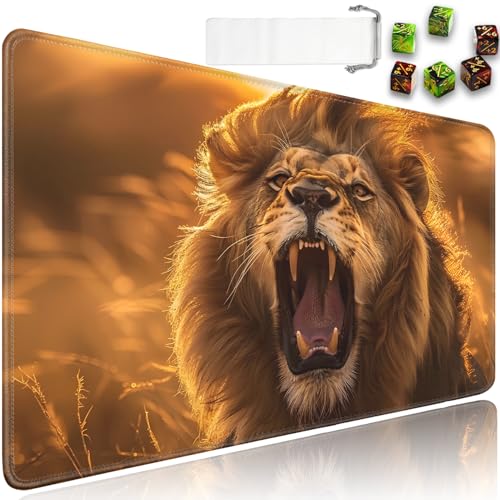 for MTG Playmat + Drawstring Travel Pouch + 6 Dice Counter, for Tabletop Trading Card Game Playmats or Mouse Pad, Anti-Slip Rubber 24 x 14 in, The Roaring Lion for TCG Playmat (No with Zone) - color: JV-Playmat-6-1-I231