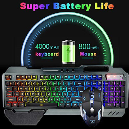 Wireless Gaming Keyboard Mouse & Mouse Pad Kit,3 in 1 RGB Backlit Rechargeable Keyboard Mouse with 3800mAh Battery Metal Panel Removable Hand Rest,RGB Gaming Mousepad(32.5x12inch),Gaming Mouse - color: RGB