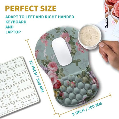 Hokafenle Ergonomic Mouse Pad Wrist Support, Wrist Rest Mousepad for Carpal Tunnel Pain Relief with Integrated Memory Foam Slope Massage Bulge (11.8x7.9 inch,Graceful Peony - color: KM03-Graceful Peony