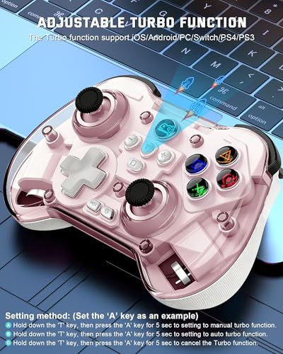 Joso Mobile Gaming Controller for iPad/iPhone/Tablet, Cloud Controller Remote Joystick for iOS/Android, Wireless Switch Controller with Macro Buttons/Hall-Rocker/Hall-Trigger - Pink - color: Pink