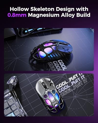 GravaStar Mercury X Pro Wireless Gaming Mouse, Come with 8K Dongle – 32,000 DPI PAW 3950 Sensor, 8,000Hz Polling Rate, Only 49g, Magnesium Alloy Hollow Frame, RGB Lighting, 5 Programmable Buttons - color: Black, style: 8K Polling Rate