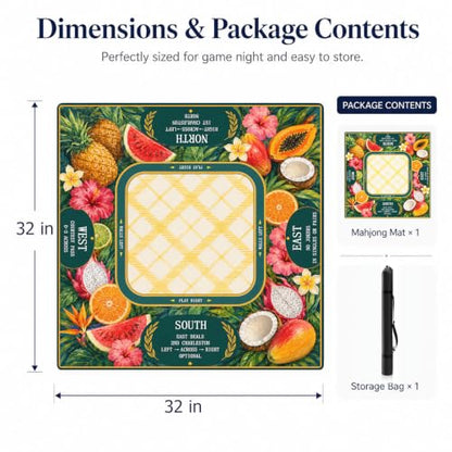 Tropical Fruit Mahjong Mat,Non Slip American Mah Jongg Table Mat | 32in soft neoprene mah jongg mat reduces tile noise protects tabletops & packs easily for game nights or a thoughtful gift - color: 012
