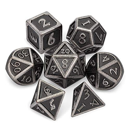 HEIMDALLR Metal DND Dice Set 7pcs - Indestructible Metal Dice Set w/Dice Bag; D&D Dice Set D&D (Dungeons and Dragons Dice Set) w/ D20 Dice - Blacksmith Craft Dice (Weathered Iron) - color: 02 Weathered Iron